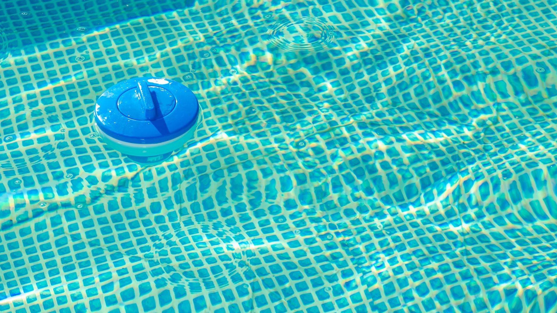 Chlorine floater on a turquoise pool surface