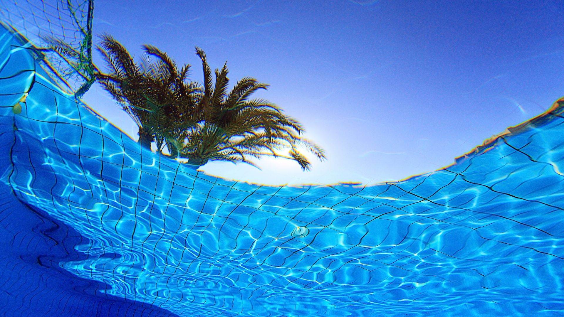 Clear pool water viewed from beneath the surface