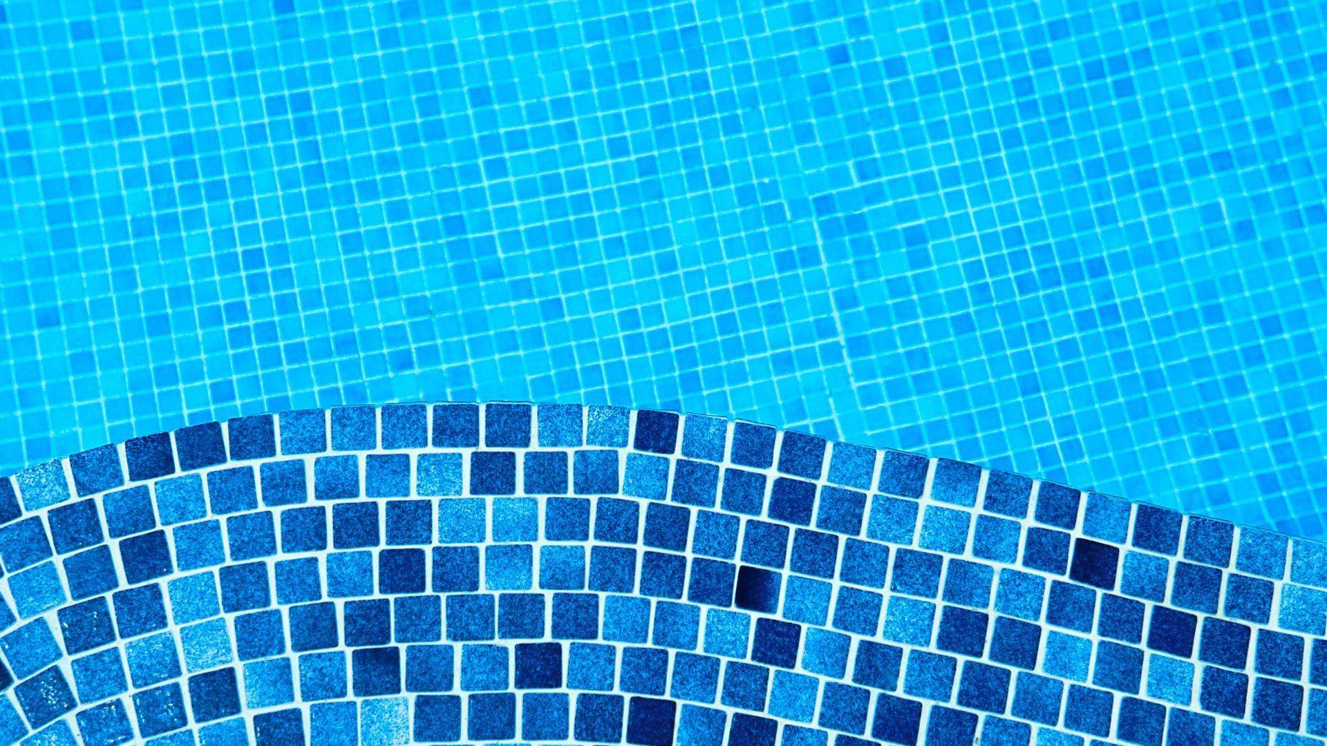 Waterline tile band on a pool being cleared of hard water scale